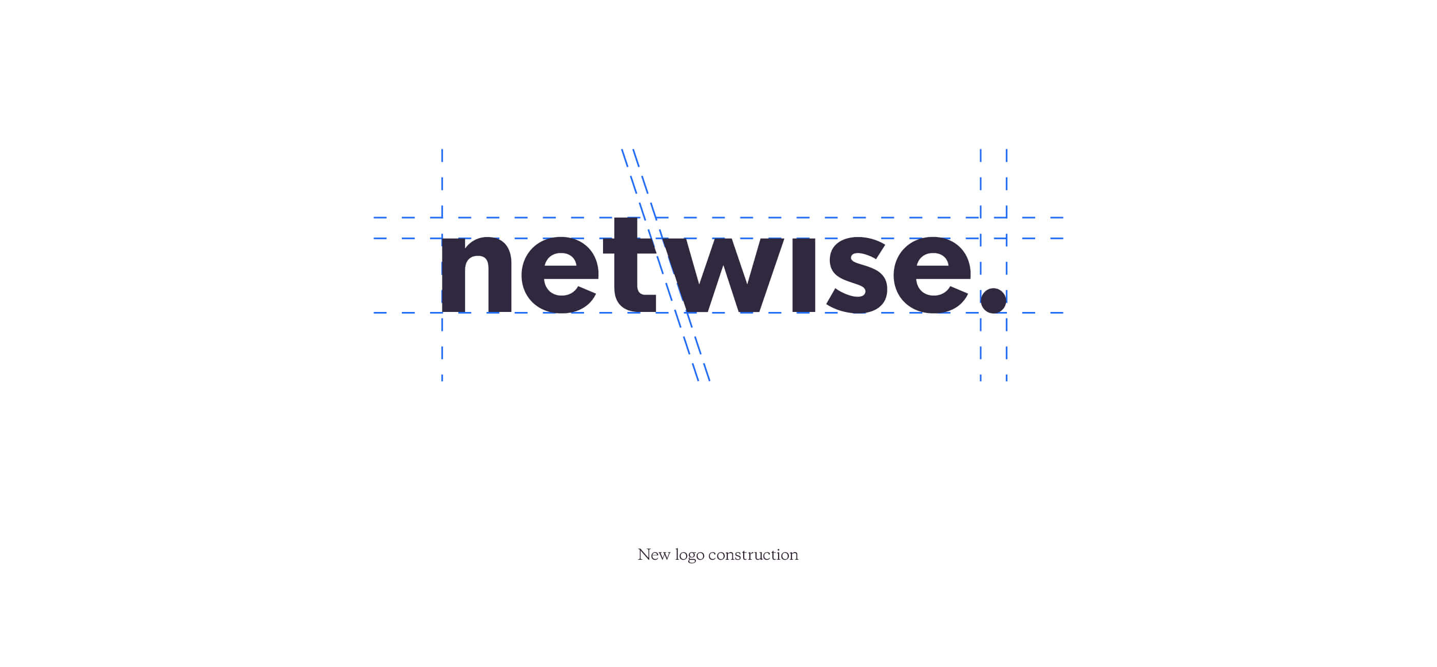 New logo construction and identity design for Netwise Hosting. Lowercase name in purple, with blue dotted grid lines