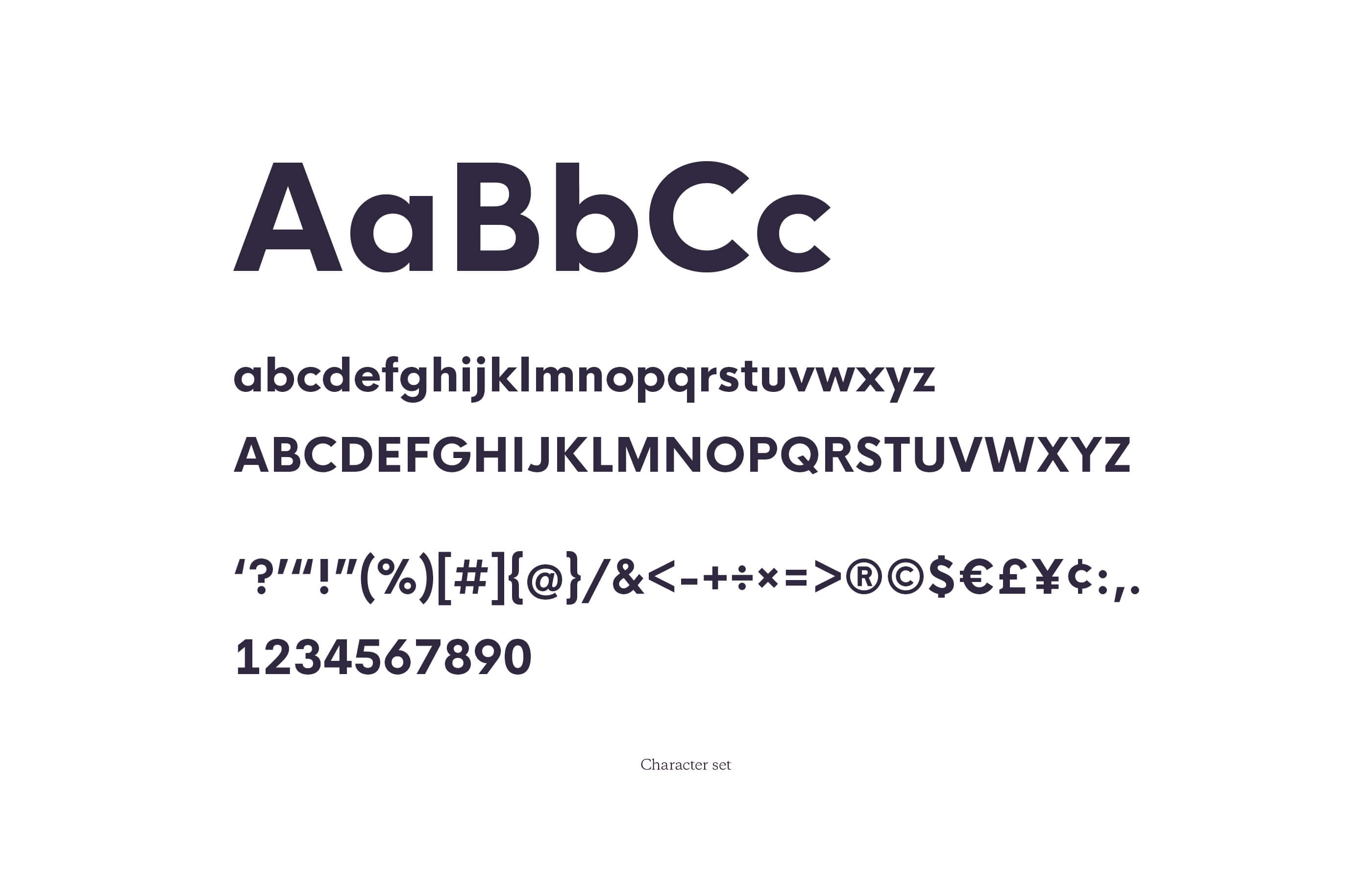 Full character set of the new typography used in the brand development and style guide